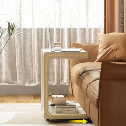 Contemporary U-Shape Tiltable Solid Wood 2-Tier End Table