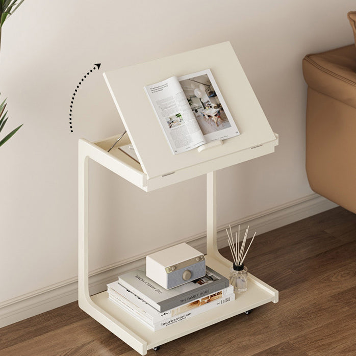 Contemporary U-Shape Tiltable Solid Wood 2-Tier End Table