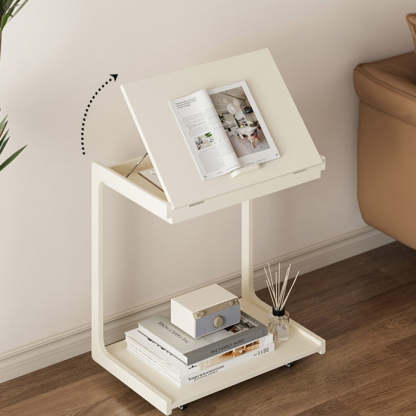 Contemporary U-Shape Tiltable Solid Wood 2-Tier End Table