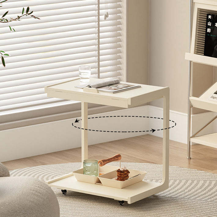 Contemporary U-Shape Tiltable Solid Wood 2-Tier End Table
