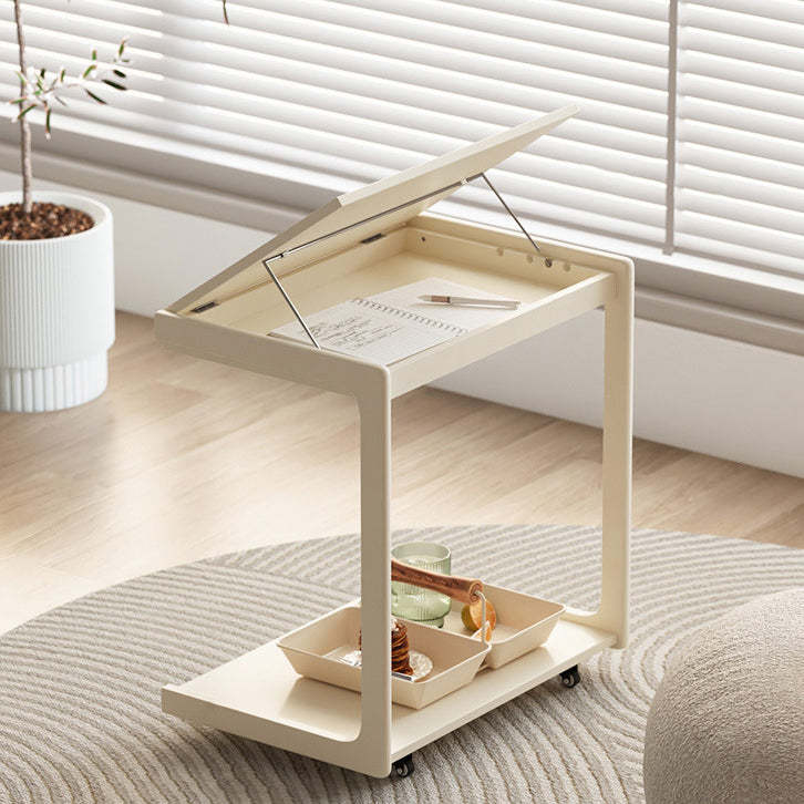 Contemporary U-Shape Tiltable Solid Wood 2-Tier End Table