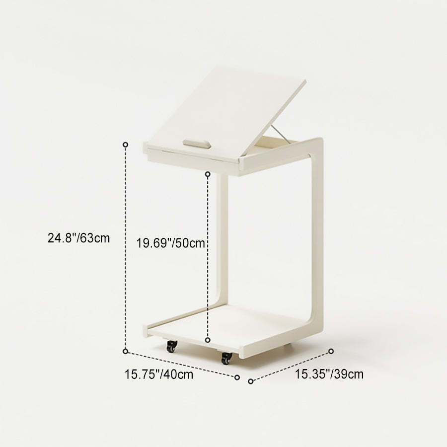 Contemporary U-Shape Tiltable Solid Wood 2-Tier End Table — Walnut Color