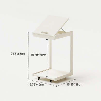 Contemporary U-Shape Tiltable Solid Wood 2-Tier End Table — Walnut Color