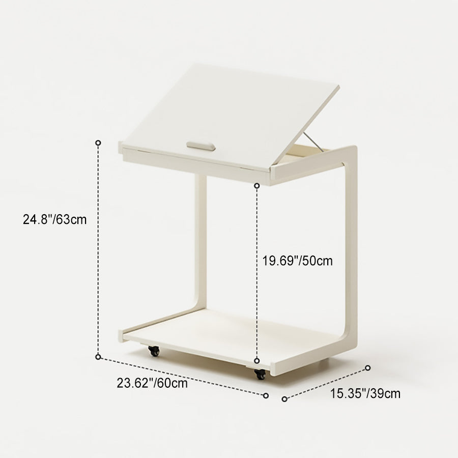 Contemporary U-Shape Tiltable Solid Wood 2-Tier End Table — Original Wood Color