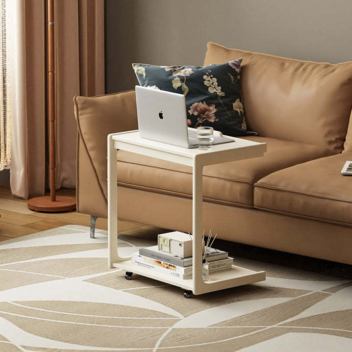 Contemporary U-Shape Tiltable Solid Wood 2-Tier End Table