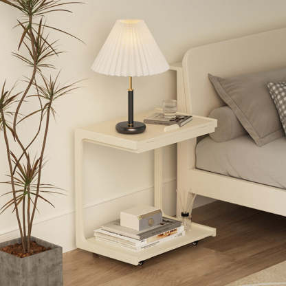 Contemporary U-Shape Tiltable Solid Wood 2-Tier End Table