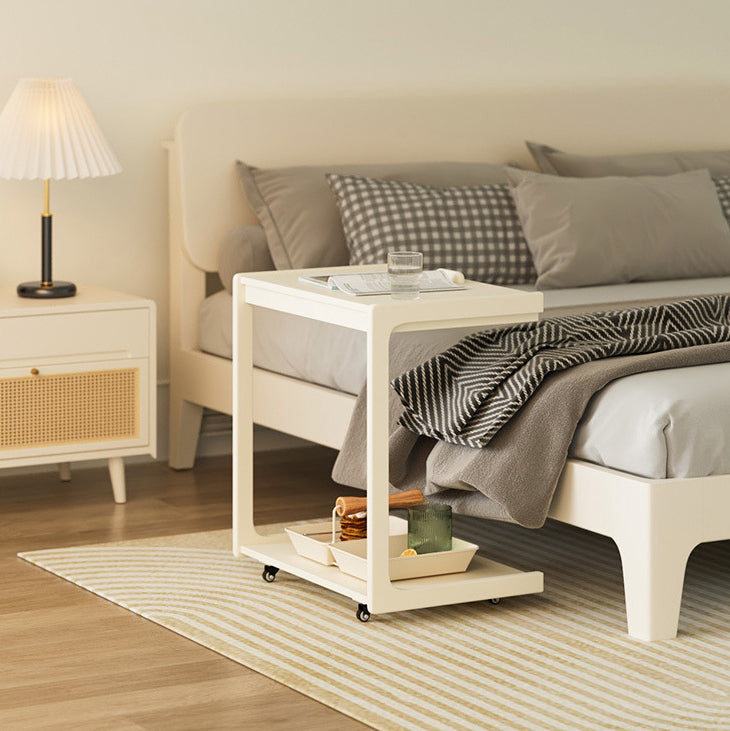 Contemporary U-Shape Tiltable Solid Wood 2-Tier End Table