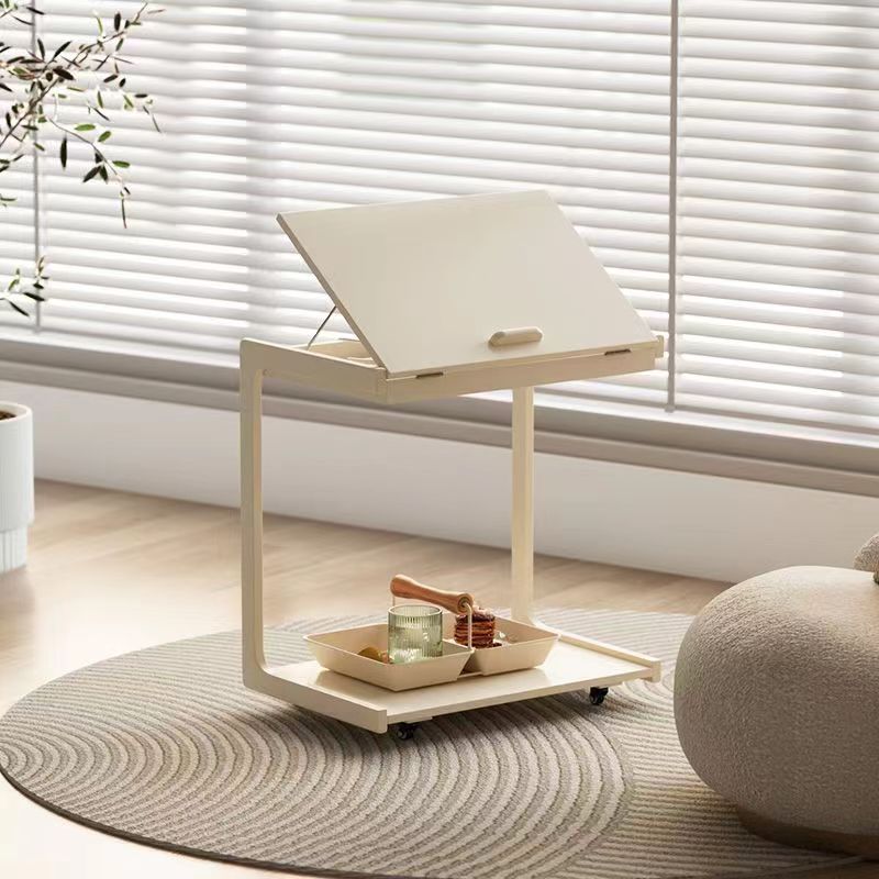 Contemporary U-Shape Tiltable Solid Wood 2-Tier End Table