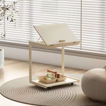 Contemporary U-Shape Tiltable Solid Wood 2-Tier End Table