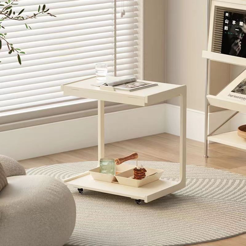 Contemporary U-Shape Tiltable Solid Wood 2-Tier End Table