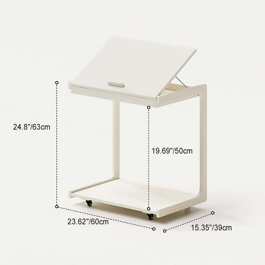 Contemporary U-Shape Tiltable Solid Wood 2-Tier End Table — Original Wood Color