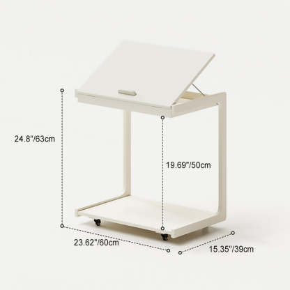 Contemporary U-Shape Tiltable Solid Wood 2-Tier End Table — Original Wood Color