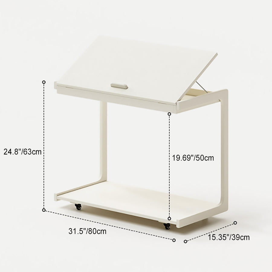 Contemporary U-Shape Tiltable Solid Wood 2-Tier End Table — White