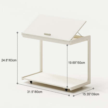 Contemporary U-Shape Tiltable Solid Wood 2-Tier End Table — White
