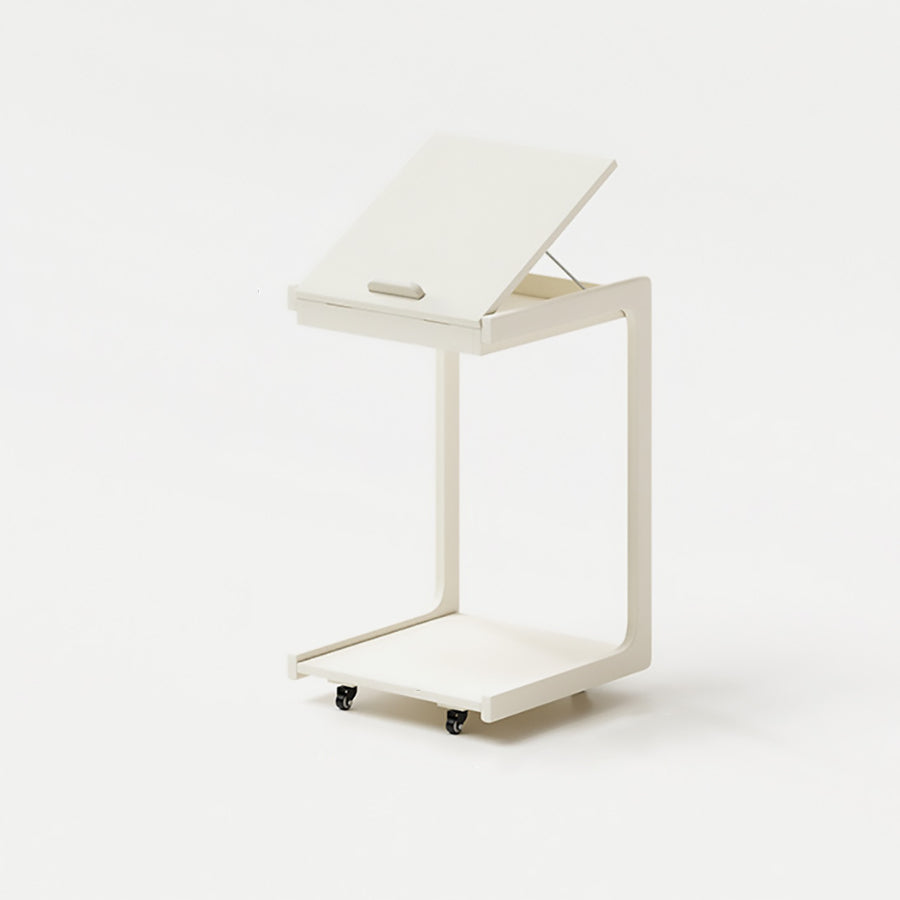 Contemporary U-Shape Tiltable Solid Wood 2-Tier End Table