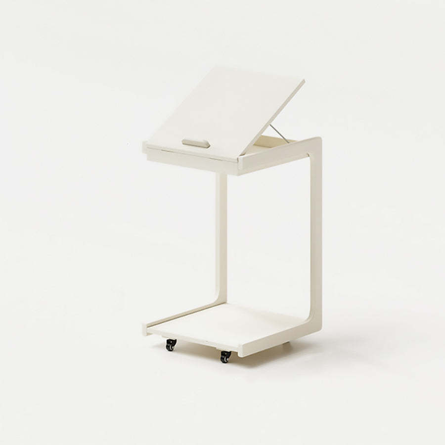 Contemporary U-Shape Tiltable Solid Wood 2-Tier End Table