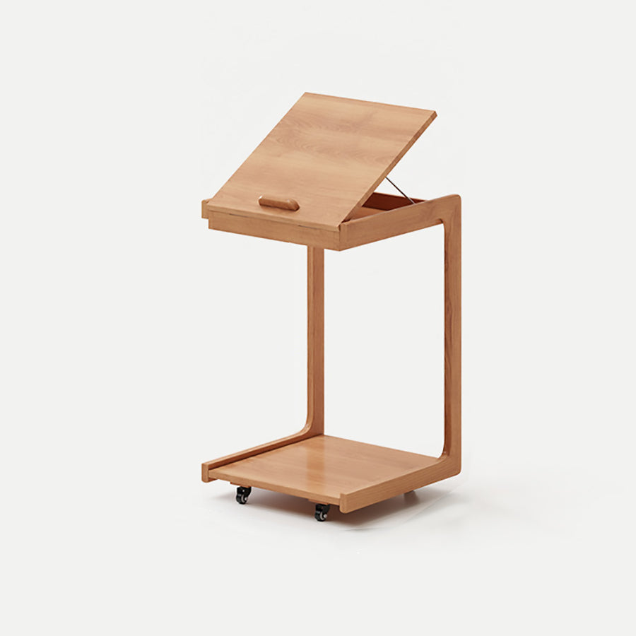 Contemporary U-Shape Tiltable Solid Wood 2-Tier End Table