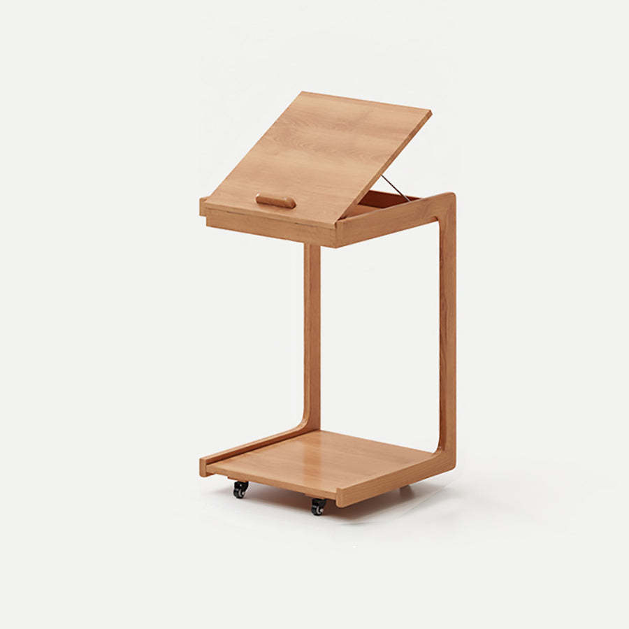 Contemporary U-Shape Tiltable Solid Wood 2-Tier End Table