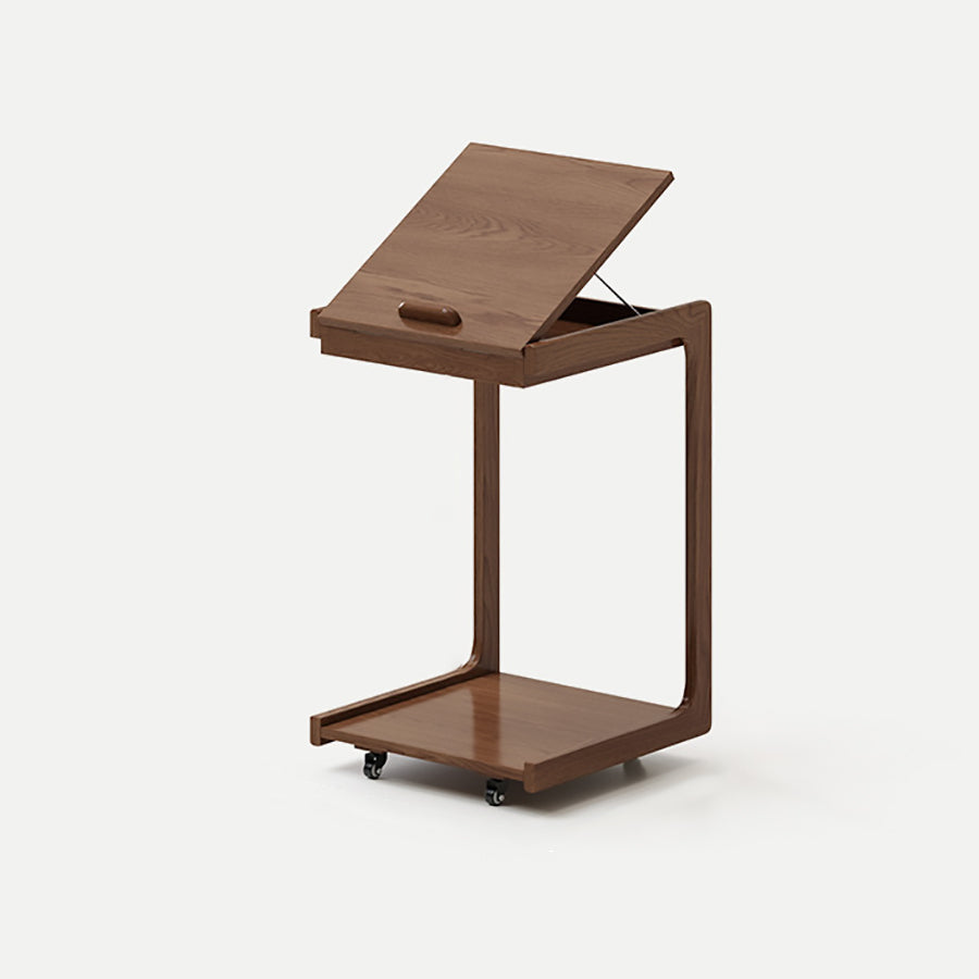 Contemporary U-Shape Tiltable Solid Wood 2-Tier End Table