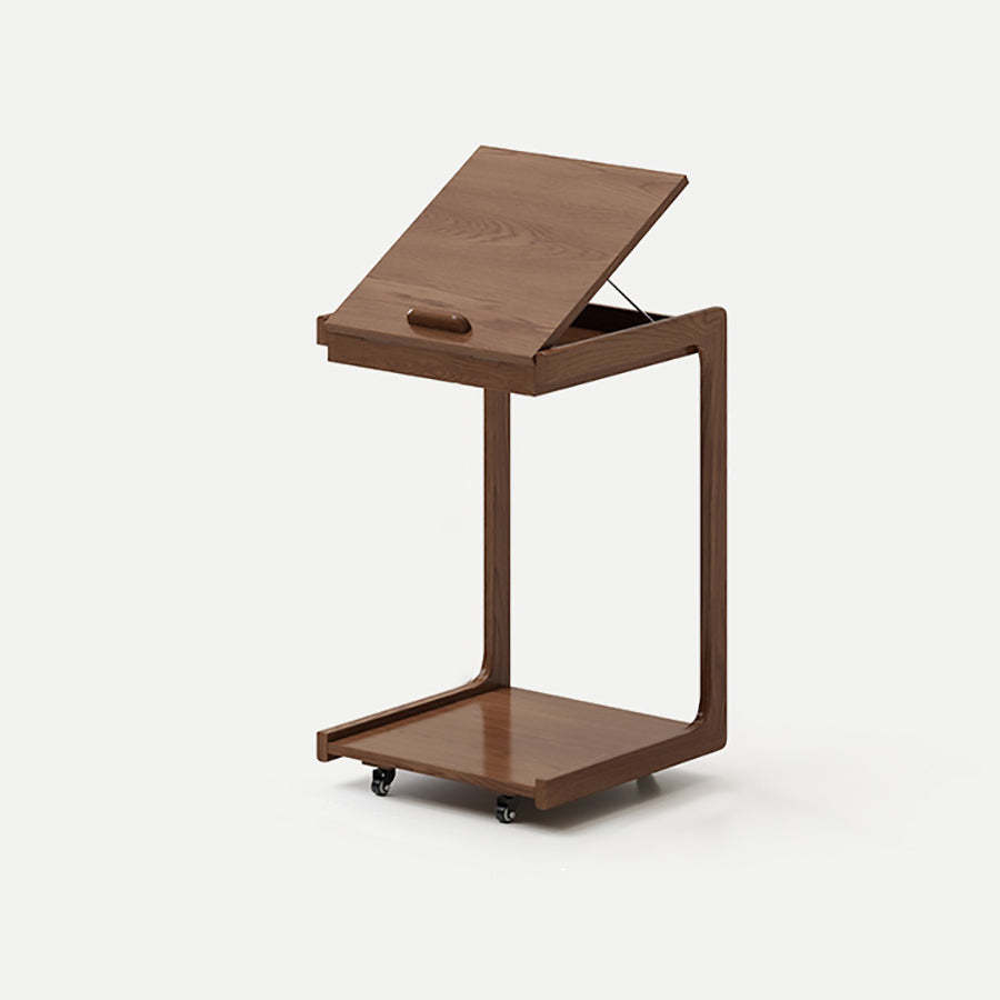Contemporary U-Shape Tiltable Solid Wood 2-Tier End Table