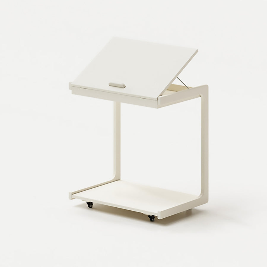 Contemporary U-Shape Tiltable Solid Wood 2-Tier End Table