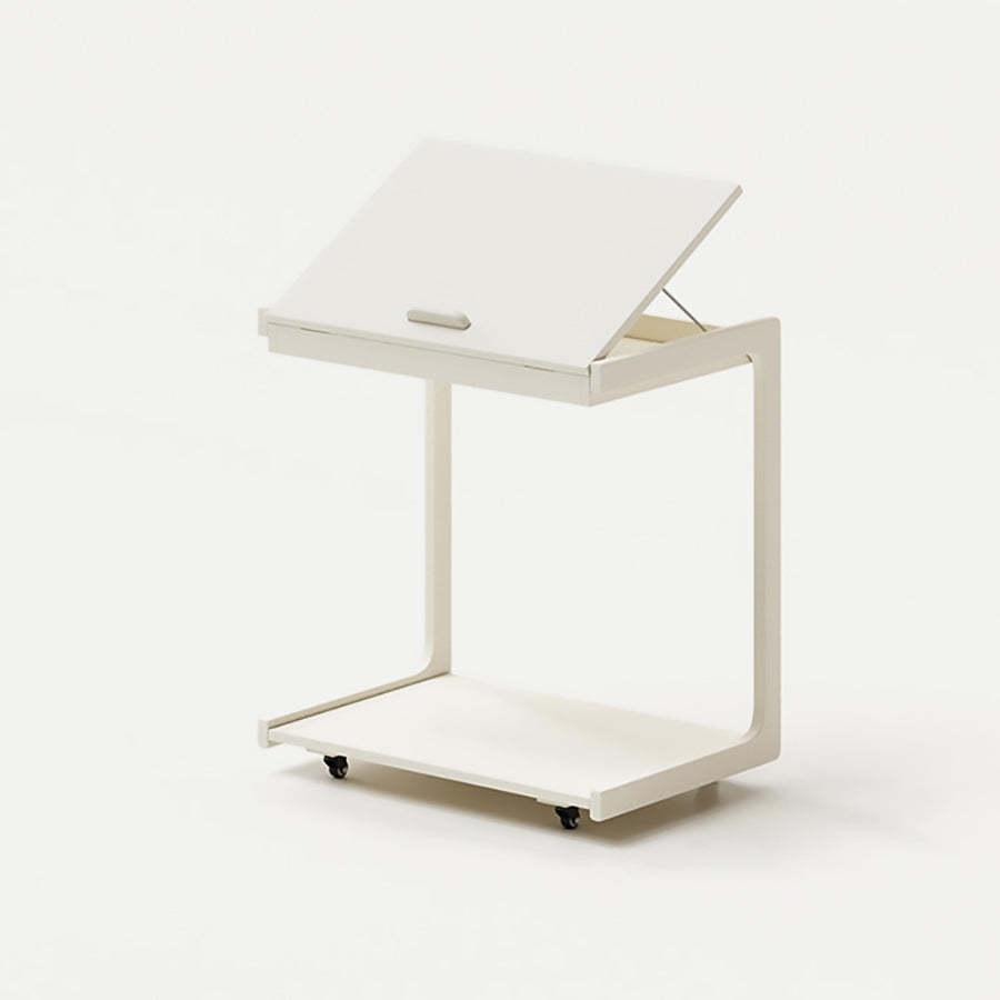 Contemporary U-Shape Tiltable Solid Wood 2-Tier End Table