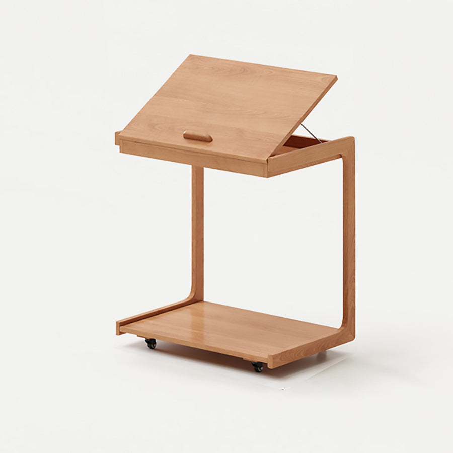 Contemporary U-Shape Tiltable Solid Wood 2-Tier End Table