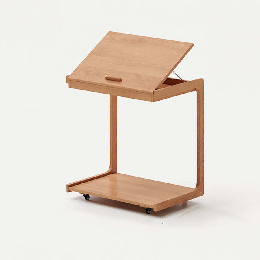 Contemporary U-Shape Tiltable Solid Wood 2-Tier End Table