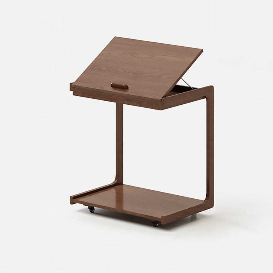 Contemporary U-Shape Tiltable Solid Wood 2-Tier End Table