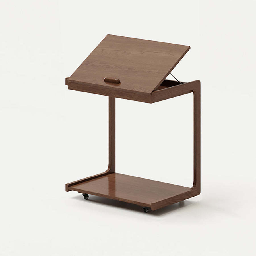 Contemporary U-Shape Tiltable Solid Wood 2-Tier End Table