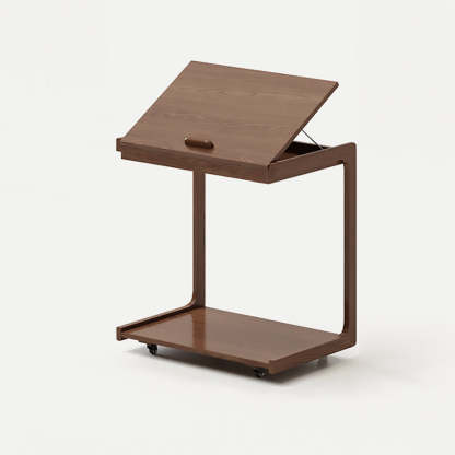 Contemporary U-Shape Tiltable Solid Wood 2-Tier End Table