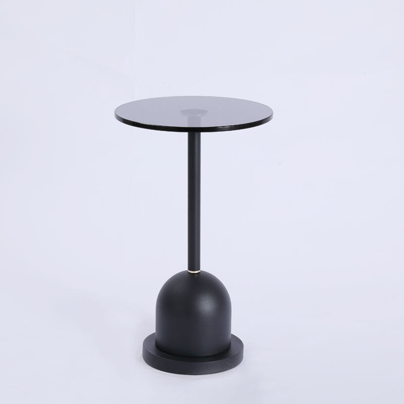 Minimalist Column Glass Metal End Table — Black