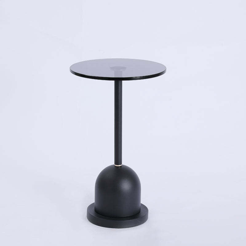 Minimalist Column Glass Metal End Table — Black
