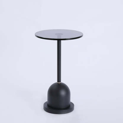 Minimalist Column Glass Metal End Table — Black