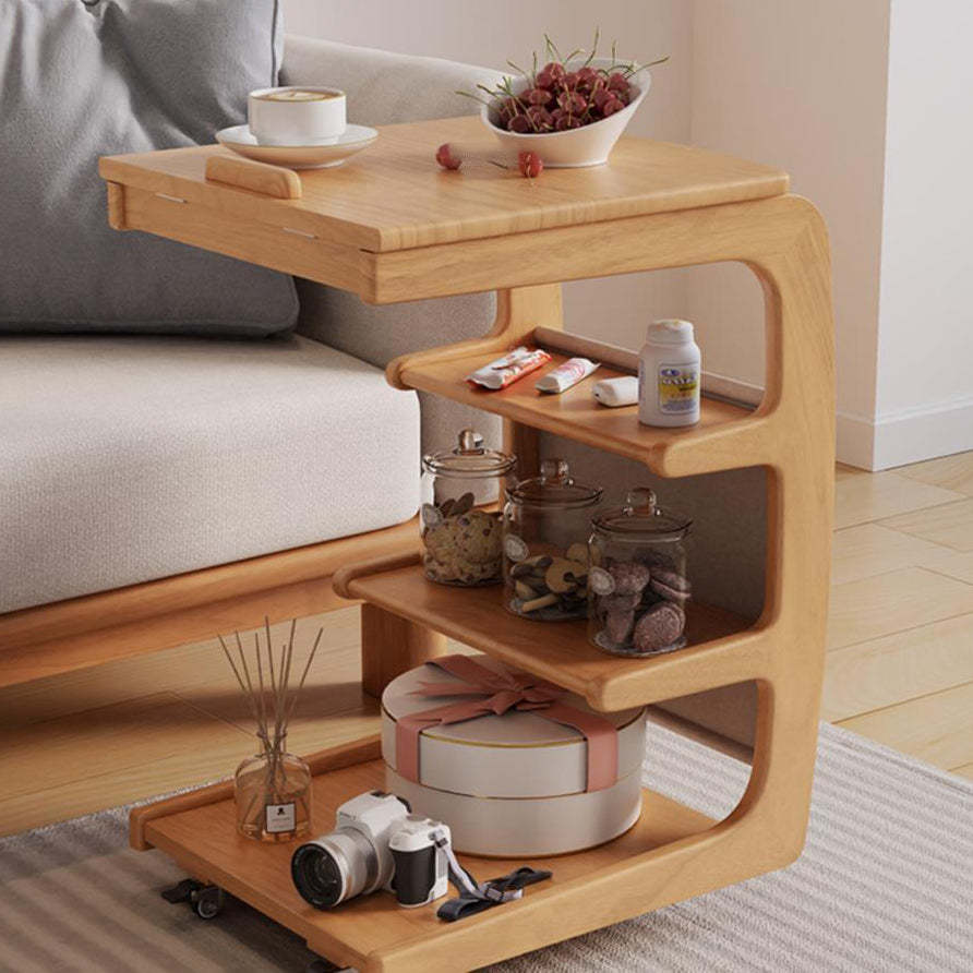 Minimalist Removable Rubberwood End Table 4-Tier
