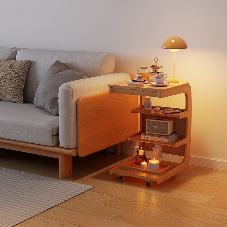 Minimalist Removable Rubberwood End Table 4-Tier
