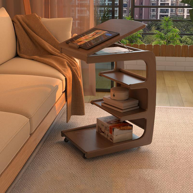Minimalist Removable Rubberwood End Table 4-Tier — Walnut Color