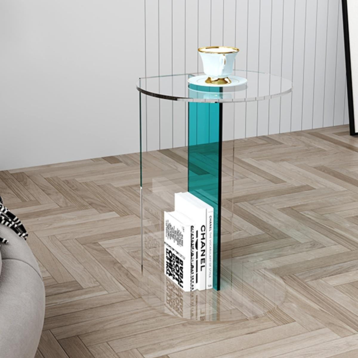 Minimalist Half-Round Acrylic End Table — Blue