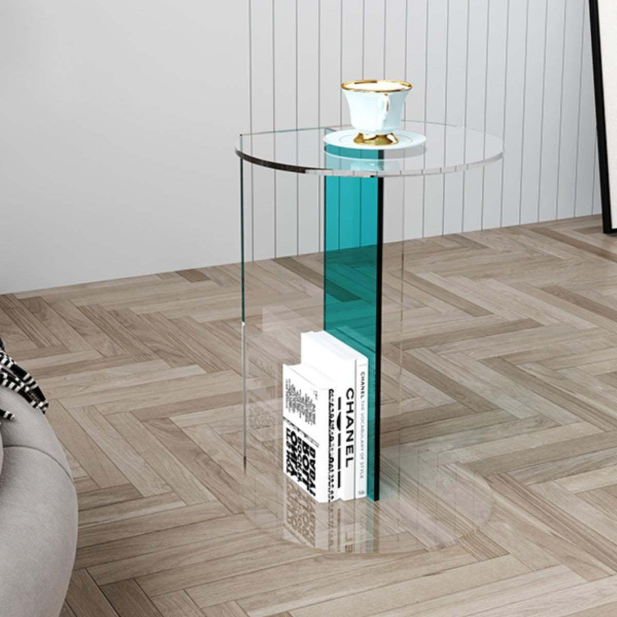 Minimalist Half-Round Acrylic End Table — Blue