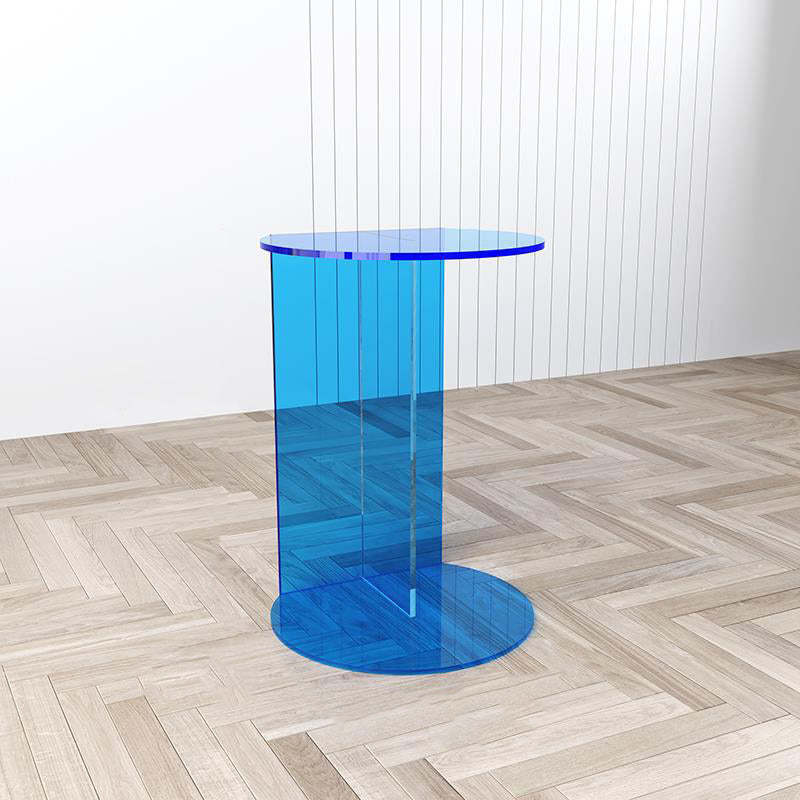 Minimalist Half-Round Acrylic End Table — Blue + Transparent Color