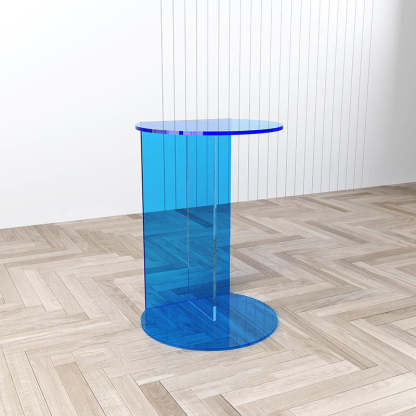 Minimalist Half-Round Acrylic End Table — Blue + Transparent Color