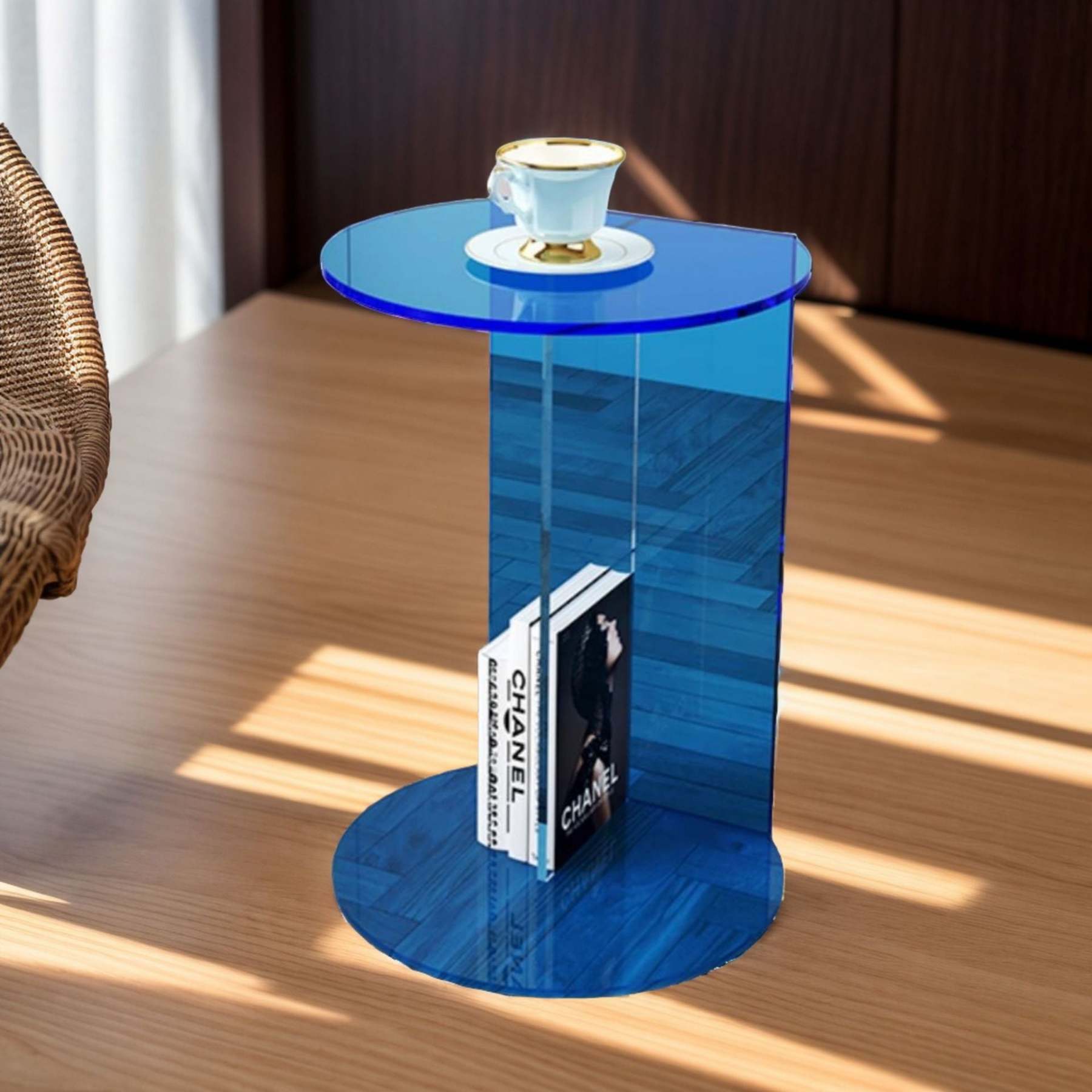 Minimalist Half-Round Acrylic End Table — Transparent Color