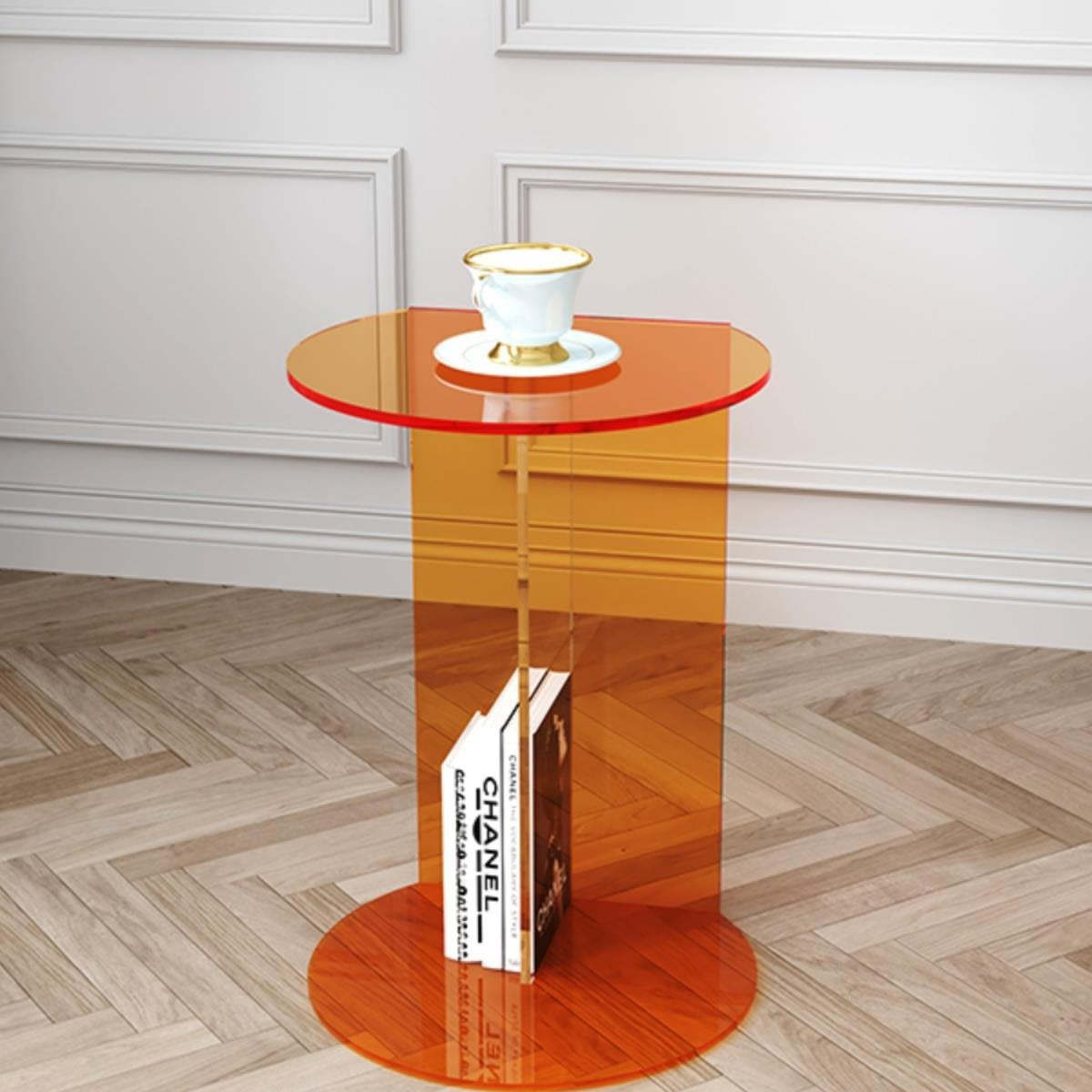 Minimalist Half-Round Acrylic End Table — Orange
