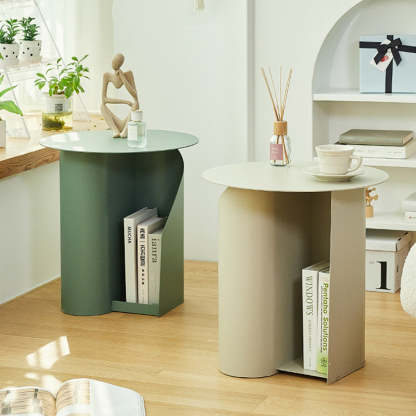 Scandinavian Open-Curve Iron End Table — Pink