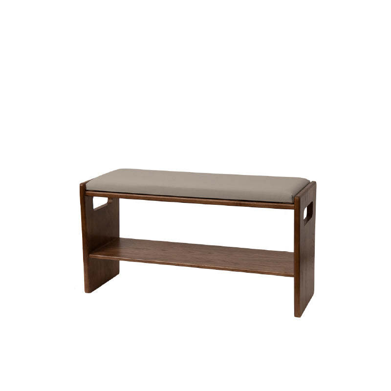 Minimalist Leather Pine Rubberwood 1-Shelf Shoe Storage