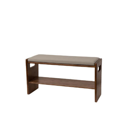 Minimalist Leather Pine Rubberwood 1-Shelf Shoe Storage