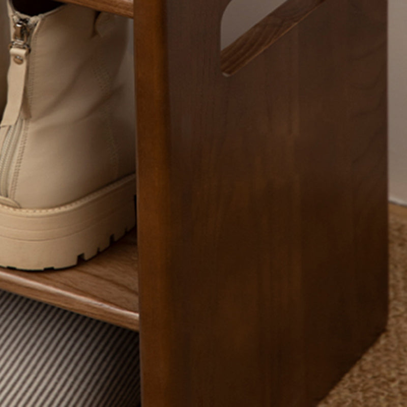 Minimalist Leather Pine Rubberwood 1-Shelf Shoe Storage