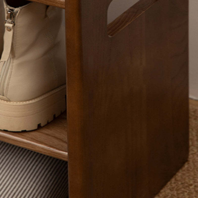 Minimalist Leather Pine Rubberwood 1-Shelf Shoe Storage