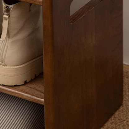 Minimalist Leather Pine Rubberwood 1-Shelf Shoe Storage