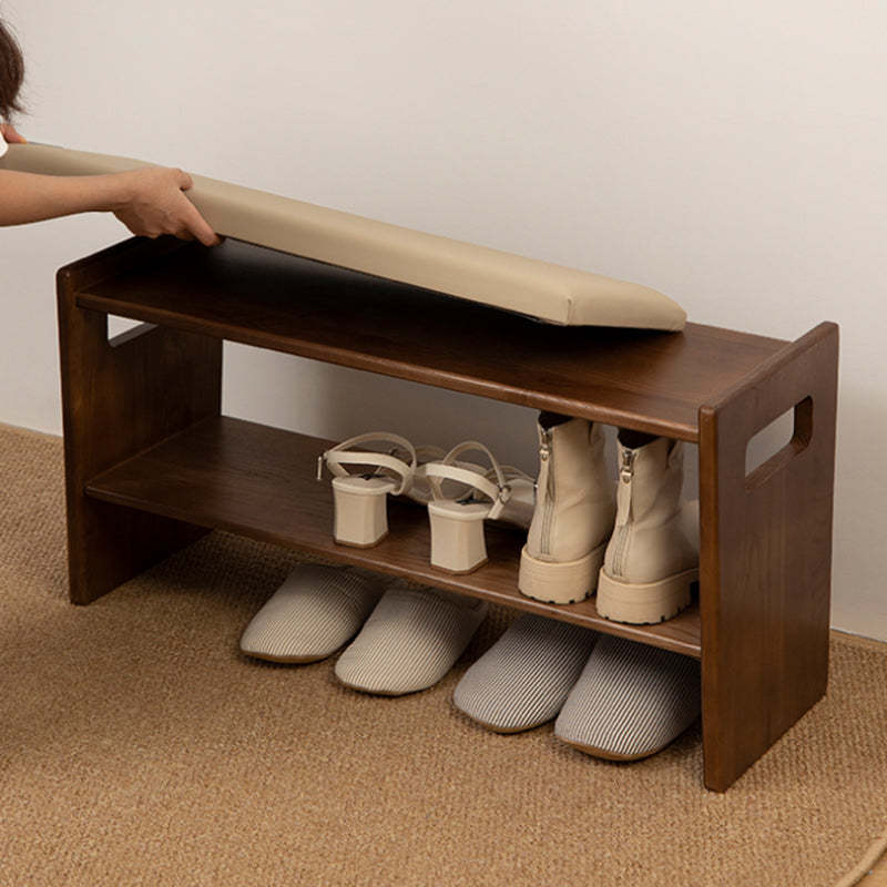 Minimalist Leather Pine Rubberwood 1-Shelf Shoe Storage